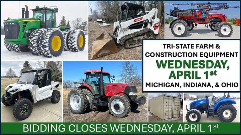 April 1st (Wednesday) - Tri-State Farm / Construction / Municipality EQUIPMENT Bi-Weekly Online Consignment Auction