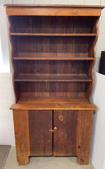 Primitive antique step back pewter hutch, one-piece, 40"W x 16"D x 74"H