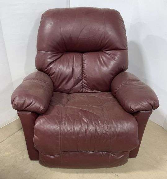 Leather recliner, burgundy in color, 39"W x 40"D x 42"H at the back, good