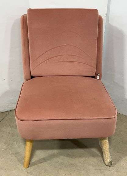 Velvet accent chair/single sofa leisure chair with wood frame, pink in color, 29"W x 19"D x 35"H at the back