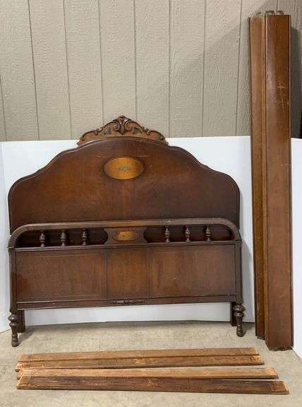 Full size bed frame, headboard, footboard, two side rails, hb- 56"W x 55"H, fb- 56"W x 29"H