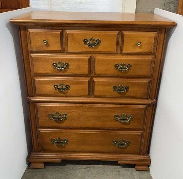 5-Drawer maple dresser on wheels, Young Republic Mfg. Indiana, 38"W x 19"D x 47"H,  solid hardrock maple, very good