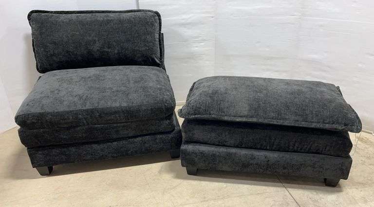 Chair with ottoman, chair- 35"W x 29"D x 28"H at back, ottoman- 35"W x 22"D x 19"H