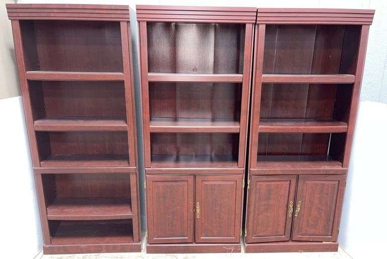 Set of (3) Wood grain bookshelves, each- 30"W x 12"D x 72"H