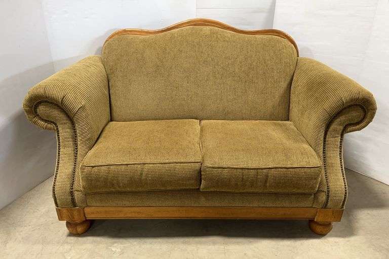 Broyhill loveseat with fabric covering, 64"W x 39"D x 39"H at back, good