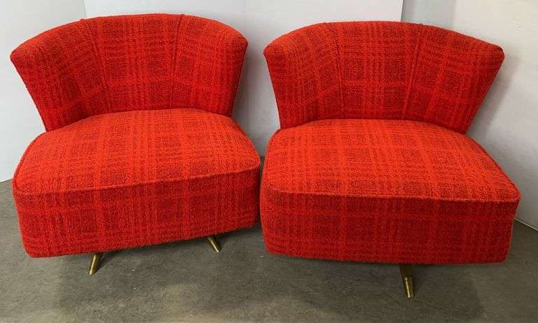 Pair of Solid Red Retro Swivel Chairs