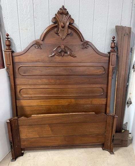 Antique Carved Headboard and Footboard, Headboard and Footboard Only, With Rails, Rails Have Splits