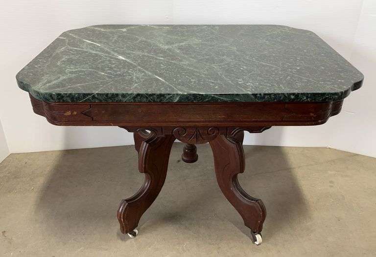 Antique Eastlake style side table with dark green marble top, 1"Thick, 28 3/4"W x 20 3/4"D x 18"H, top is not attached