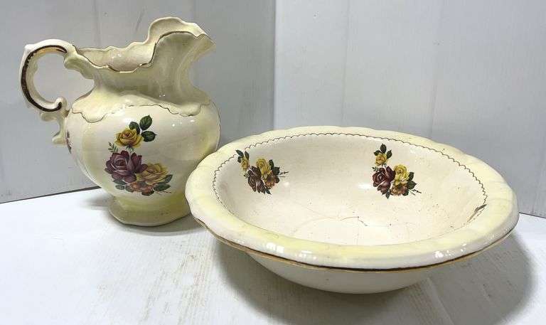 Pitcher and basin, pitcher- 11"H, basin- 15"Dia, good