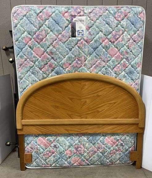 Woodgrain Queen Size Headboard, Frame, Box Spring, and Mattress