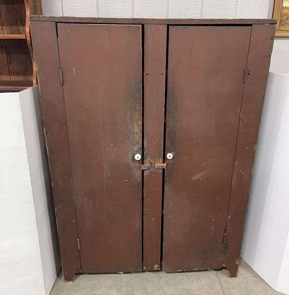 Antique jelly cupboard from the 1800s, original red/brown paint, 42"W x 19"D x 57 3/4"H, nice