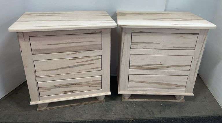 New pair of maple 3-drawer nightstands, 26"W x 17 1/2'D x 27"H, unfinished, knobs are in drawer