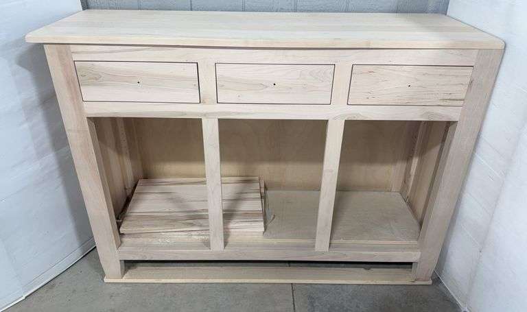 New Maple Sideboard to Finish, Top and Doors are Not Fastened, Knobs and Pulls are Included, European Hinges for Doors are Included but Doors Have Not Been Drilled Out Yet for Them
