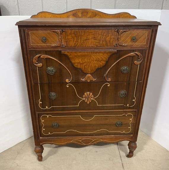 Antique 4-drawer dresser on casters, 34"W x 18"D x 48"H, nice, some wear