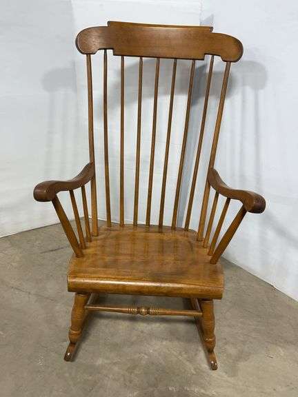 Maple high back rocking chair by S. Bent & Bros., seat- 20 1/2"W x 15"H, overall- 43"H at back