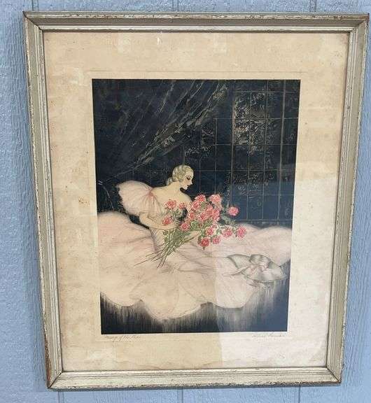 Very old "Message of the Roses" signed artwork, 24" x 28", has wear, shows age