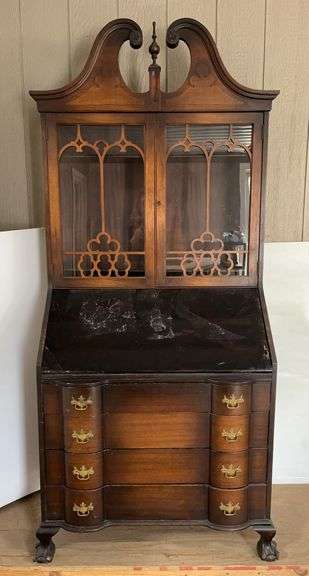 Secretary Desk Hutch: Adjustable Shelves; (4) Drawers; Claw Feet; and Bakelite Handles; (2) Keys included