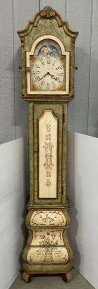 Hand Painted Grandfather clock, 15"W x 10"D x 81 1/2"H, excellent