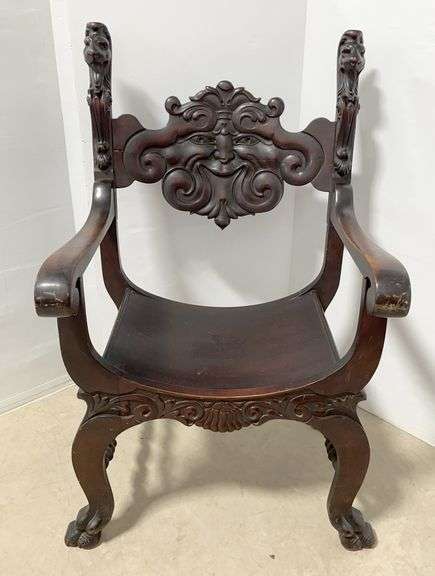 Antique North Wind Victorian Carved Wood Saddle Chair, believed to be Stomps and Burkhardt
