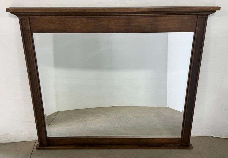 New Maple framed mirror with walnut finish, would look good hanging above sideboard, hooks on mirror for hanging, 43" x 39"H