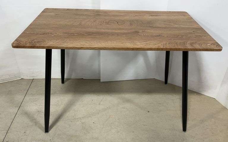 Wood grain table, 28"W x 47"L x 30"H, some top wear
