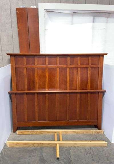 Kathy Ireland Home dark wood full size bedroom headboard and footboard set with side rails and middle supports, hb- 68"W x 55"H, fb- 68"W x 30"H, very nice