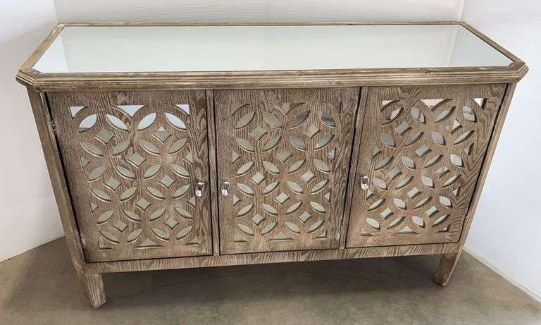 Style Craft Home Collection Driftwood Gray Accent Cabinet: 3-Door Mirrored Filigree Dresser