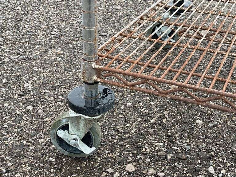 NSF 4-Shelf Wire Rolling Rack with locking Casters, Used has rust ...