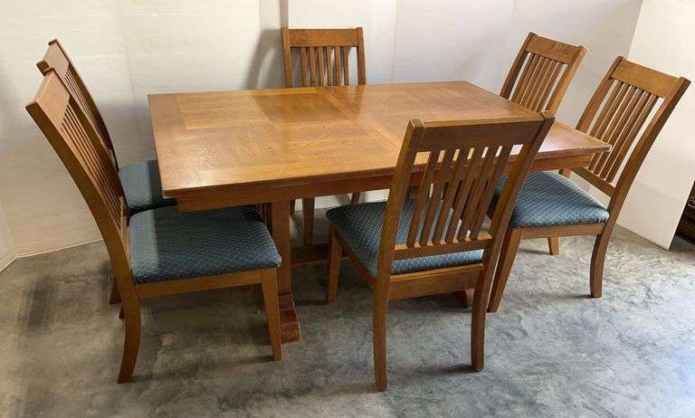 (7)-Piece Set of Wood Dining Furniture: 1- Wood Dining Table, and 6- Matching Wood Chairs