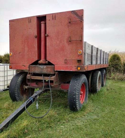 Shop Built 16' Trailer, Made from a Truck Frame, Tandem Axle, 24" Sides for Dirt and Stones, 52" Bender Grain Sides, Includes Hoist, Bed Liner, and Lights