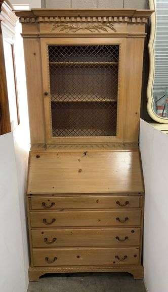 Pine Secretary Hutch with Key