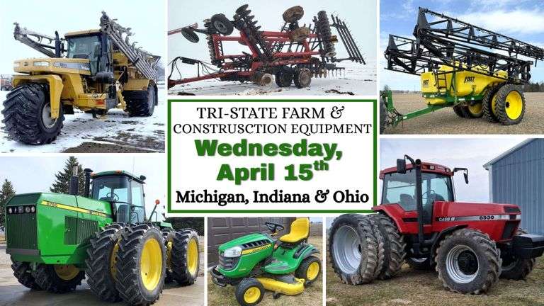 April 15th (Wednesday) - Tri-State Farm / Construction / Municipality EQUIPMENT Bi-Weekly Online Consignment Auction