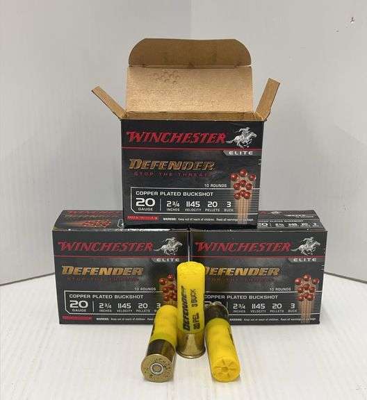 (30) Rounds of Winchester Defender 20-Gauge Ammo: 2 3/4", No. 3 Buck, TN753
