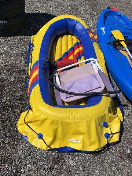 Inflatable Spitfires Spitfire Kayak; and Inflatable Raft with Hand Pump, Paddles, Boat Chain ...