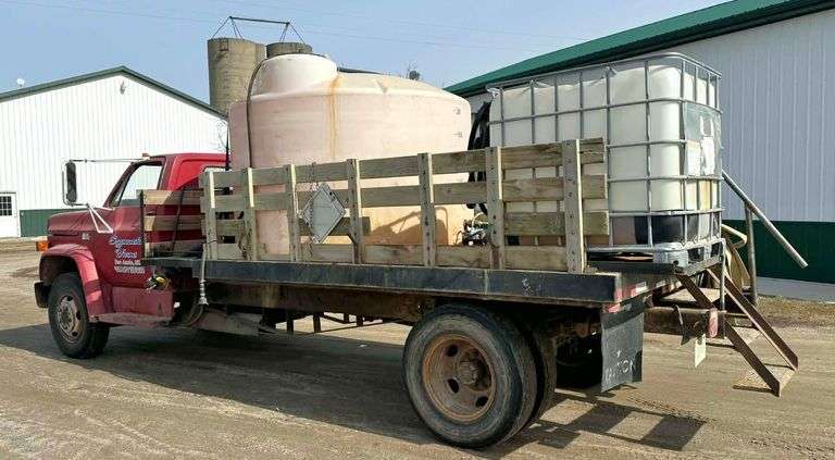 1985 Chevy C60 Water Truck, 350 Engine, 4-Speed Transmission with 2-Speed Rear End, 1550 Gallon Water Tank, 2" Plumbing with Venturi Inductor, No Water Pump, Chem Tote Not Included, Clean and Clear Title, NOTE: See Questionnaire Pictures for Additional Information, NOTE: Video loaded for this item!