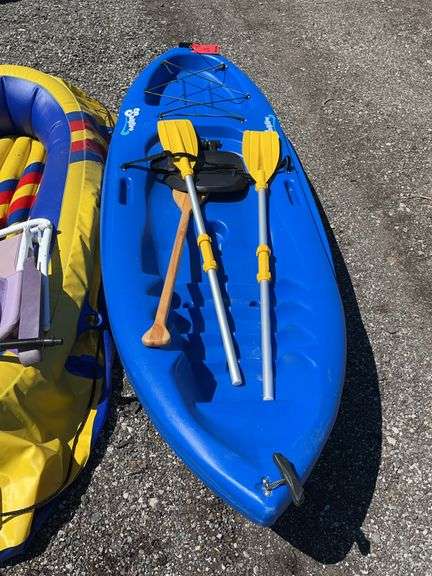 Inflatable Spitfires Spitfire Kayak; and Inflatable Raft with Hand Pump, Paddles, Boat Chain ...
