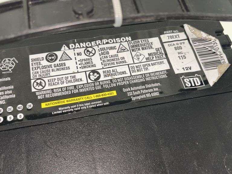 Super Start Extreme Auto Battery, Part # 78EXT, CCA- 800, Side Post ...