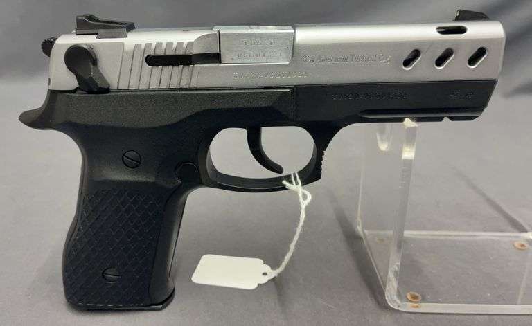 American Tactical C45 Semi-Auto Pistol, .45 Cal. ACP: Full-size frame, Metal construction with two-tone finish, Vented slide design, Manual safety, Factory sights, (1) Magazine, TN00408