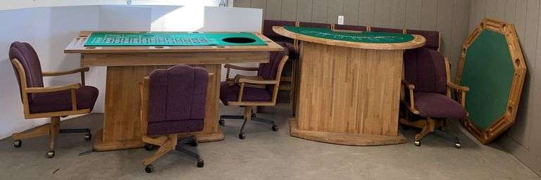 Solid Oak Gambler's Set: 1- Poker Table Top; 1- Blackjack Table; 1- Roulette Table/Craps Table, No Wheel; Selling All Together