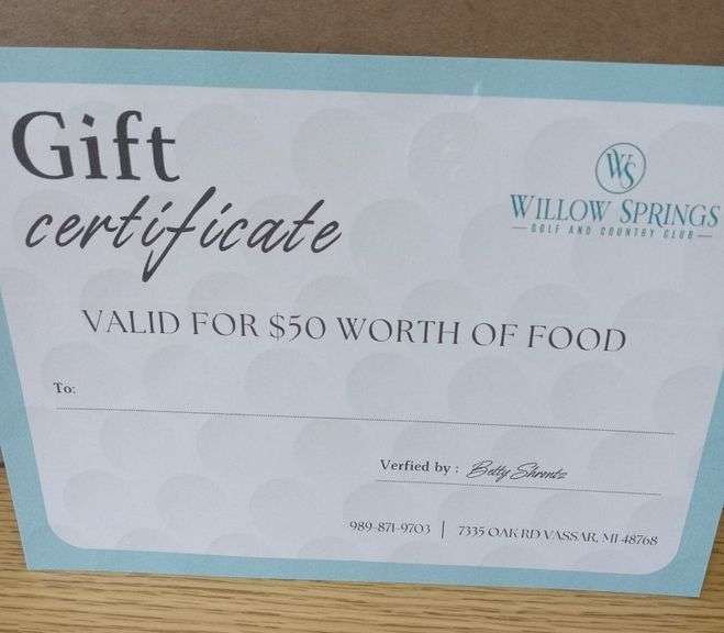 $50 Gift Certificate for Food