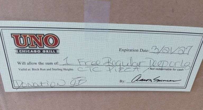 Gift Certificate for (1) Free Pizza