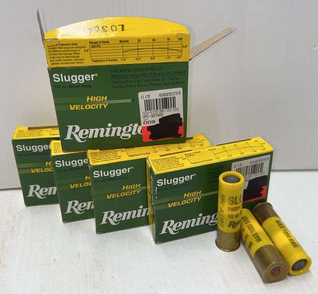 (25) Shells in 5 Boxes, Remington Slugger, 20-Gauge, High Velocity, 1,800 FPS, 2-3/4" Smooth Bore, 1/2 oz. Slug, TN346