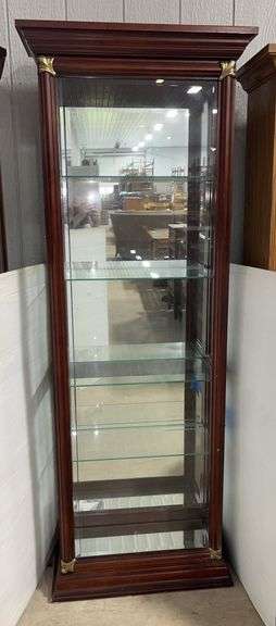 Maple Color Curio Cabinet, 4-Shelf with Glass Shelves