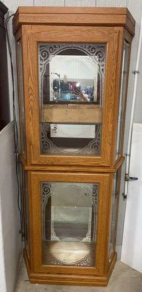 Hex Curio Cabinet with Lights on Top and Bottom