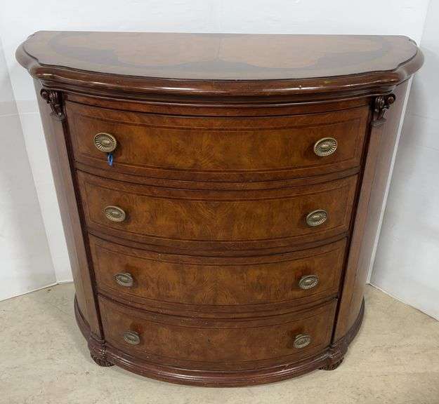 Outlook International Light Wood 4-Drawer Half-Moon Accent Dresser/Cabinet, Flower Design on Top