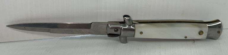 Italian Stiletto Switchblade Auto Knife, 4" Bayonet-Style Blade with False Top Edge, Pearlescent 5" Handle, TN537