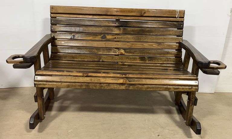 Stained Rocker Bench with Cup Holders