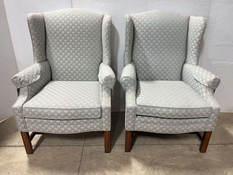 Pair of Upholstered High-Back White Arm Chairs
