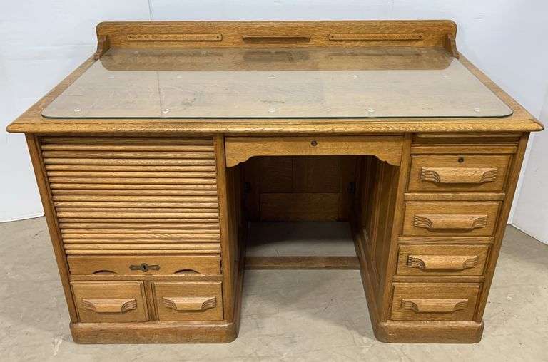 1890's Oak Desk, Roll Top Drawer
