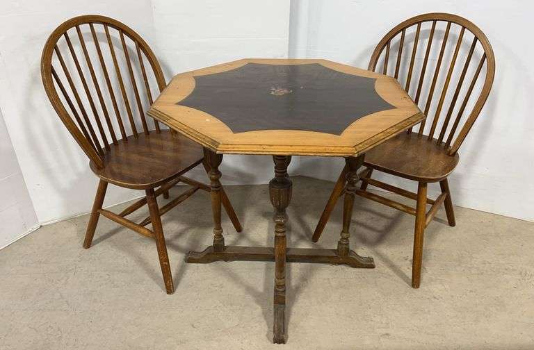 Old Card Table, (2) Chairs, Fruit Wood